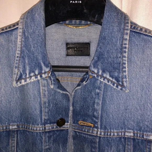 COPY - SAINT LAURENT JEAN JACKET WITH YSL BADGE IN FADED BLUE